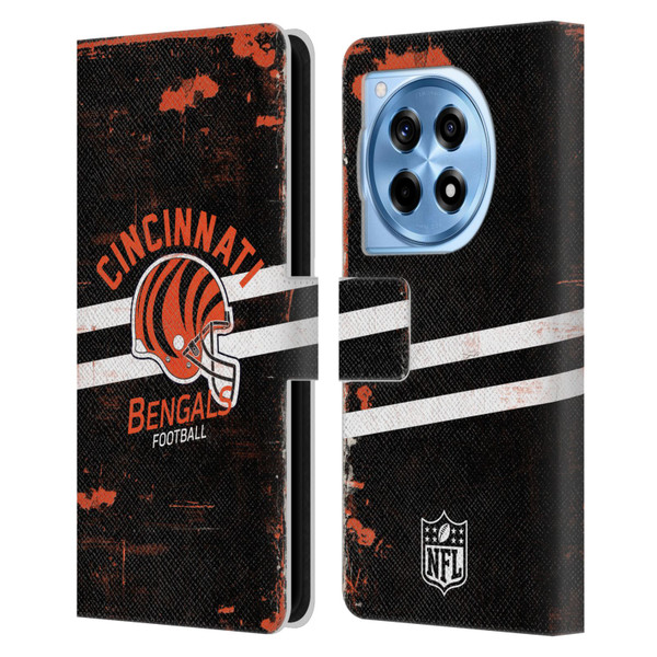 NFL Cincinnati Bengals Logo Art Helmet Distressed Leather Book Wallet Case Cover For OnePlus 12R