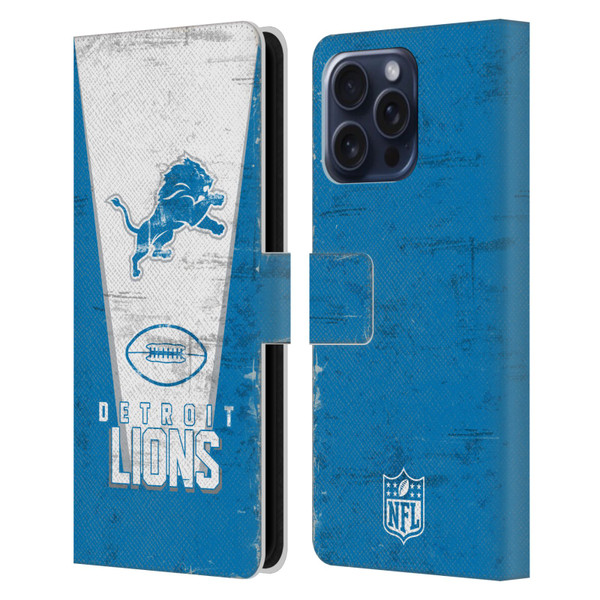 NFL Detroit Lions Logo Art Banner Leather Book Wallet Case Cover For Apple iPhone 16 Pro Max