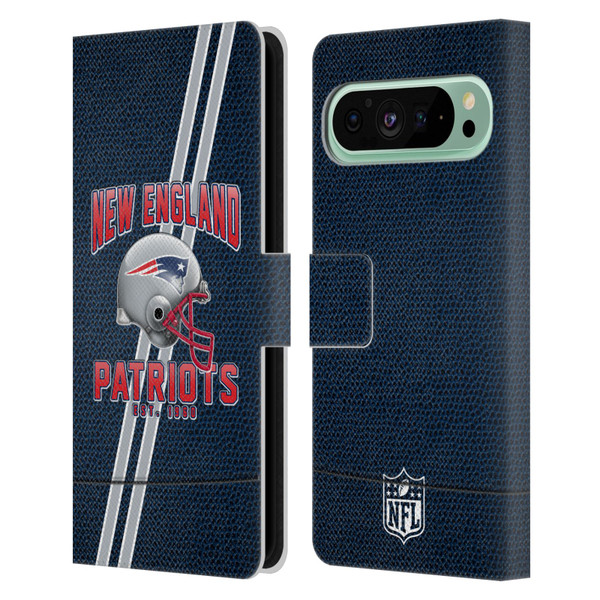 NFL New England Patriots Logo Art Football Stripes Leather Book Wallet Case Cover For Google Pixel 9 Pro XL