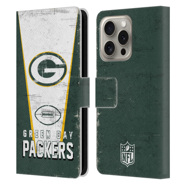 NFL Green Bay Packers Logo Art Banner Leather Book Wallet Case Cover For Apple iPhone 16 Pro