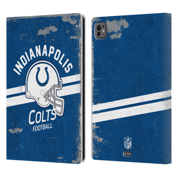NFL Indianapolis Colts Logo Art Helmet Distressed Leather Book Wallet Case Cover For Apple iPad Pro 11 M4 2024