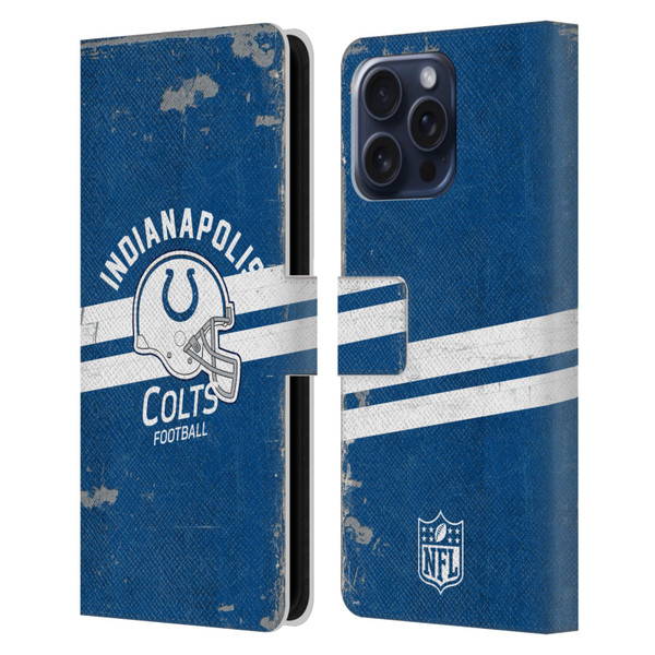 NFL Indianapolis Colts Logo Art Helmet Distressed Leather Book Wallet Case Cover For Apple iPhone 16 Pro Max