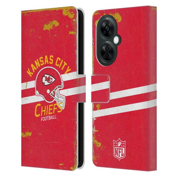NFL Kansas City Chiefs Logo Art Helmet Distressed Leather Book Wallet Case Cover For OnePlus Nord CE 3 Lite 5G