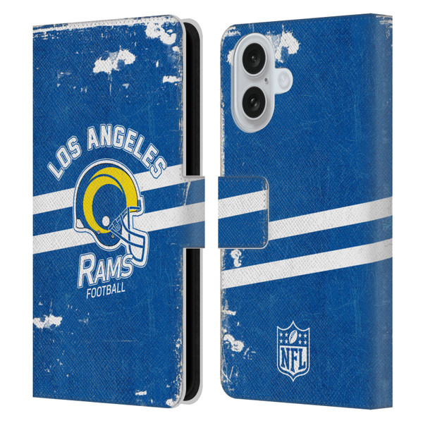 NFL Los Angeles Rams Logo Art Helmet Distressed Look 100th Leather Book Wallet Case Cover For Apple iPhone 16