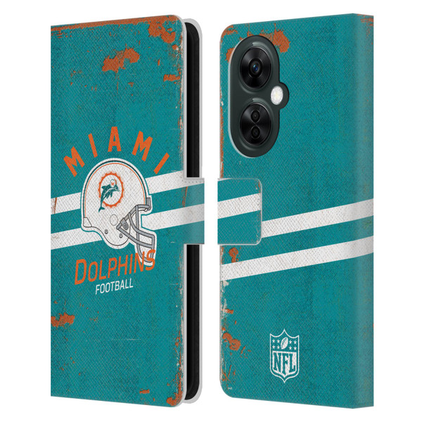 NFL Miami Dolphins Logo Art Helmet Distressed Leather Book Wallet Case Cover For OnePlus Nord CE 3 Lite 5G
