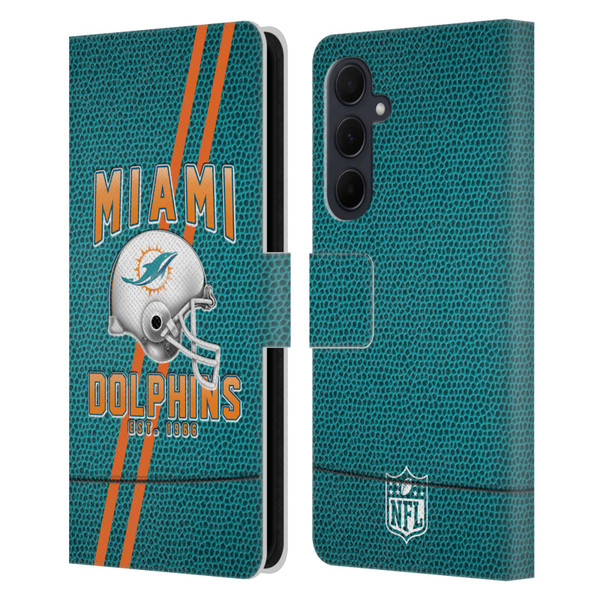 NFL Miami Dolphins Logo Art Football Stripes Leather Book Wallet Case Cover For Samsung Galaxy A35 5G