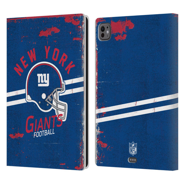 NFL New York Giants Logo Art Helmet Distressed Leather Book Wallet Case Cover For Apple iPad Pro 11 M4 2024