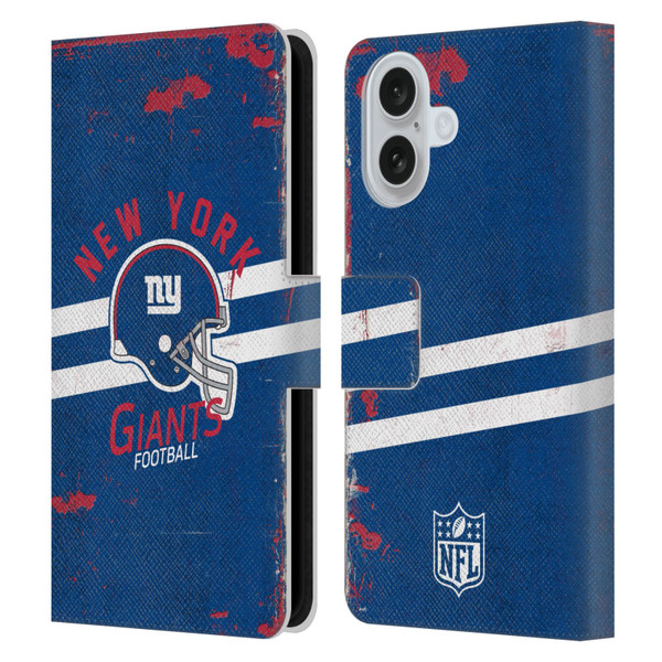 NFL New York Giants Logo Art Helmet Distressed Leather Book Wallet Case Cover For Apple iPhone 16