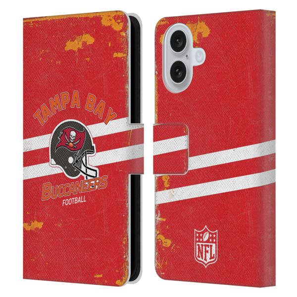 NFL Tampa Bay Buccaneers Logo Art Helmet Distressed Leather Book Wallet Case Cover For Apple iPhone 16