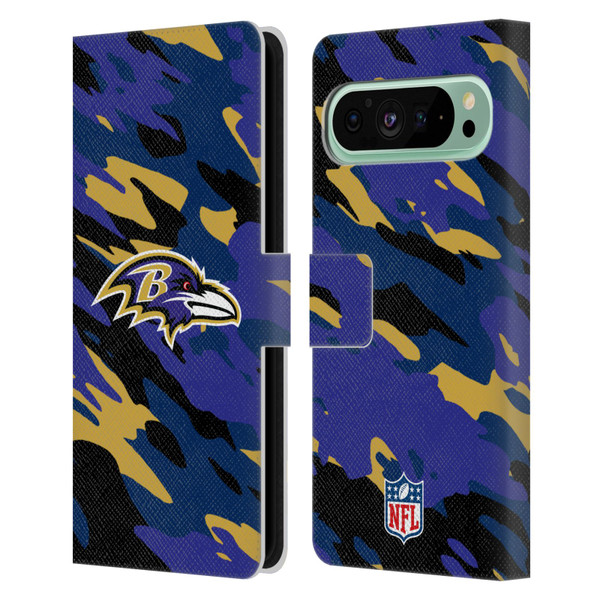 NFL Baltimore Ravens Logo Camou Leather Book Wallet Case Cover For Google Pixel 9 Pro XL
