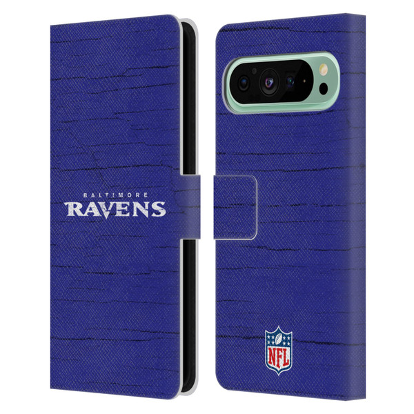 NFL Baltimore Ravens Logo Distressed Look Leather Book Wallet Case Cover For Google Pixel 9 Pro XL