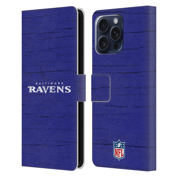 NFL Baltimore Ravens Logo Distressed Look Leather Book Wallet Case Cover For Apple iPhone 16 Pro Max