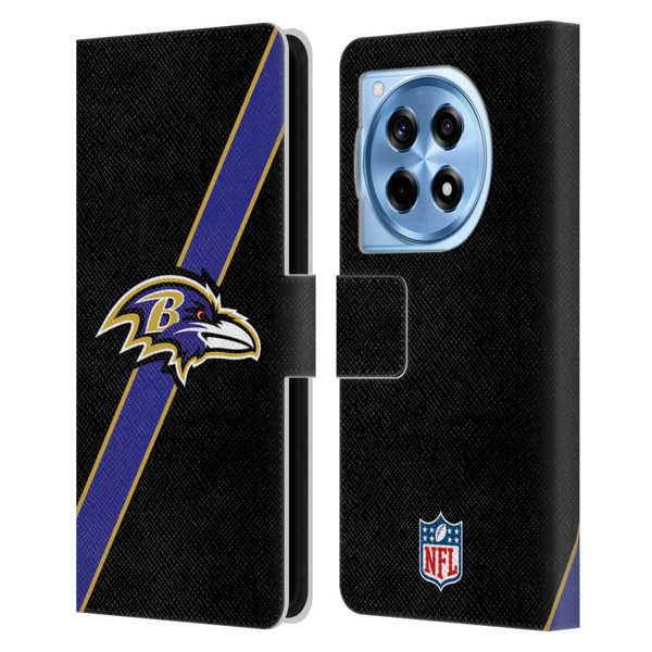 NFL Baltimore Ravens Logo Stripes Leather Book Wallet Case Cover For OnePlus 12R