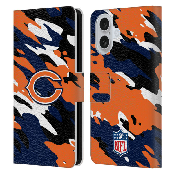 NFL Chicago Bears Logo Camou Leather Book Wallet Case Cover For Apple iPhone 16