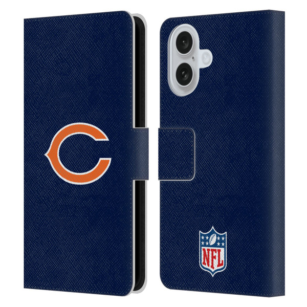 NFL Chicago Bears Logo Plain Leather Book Wallet Case Cover For Apple iPhone 16