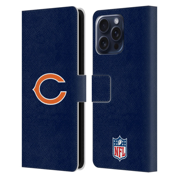 NFL Chicago Bears Logo Plain Leather Book Wallet Case Cover For Apple iPhone 16 Pro Max