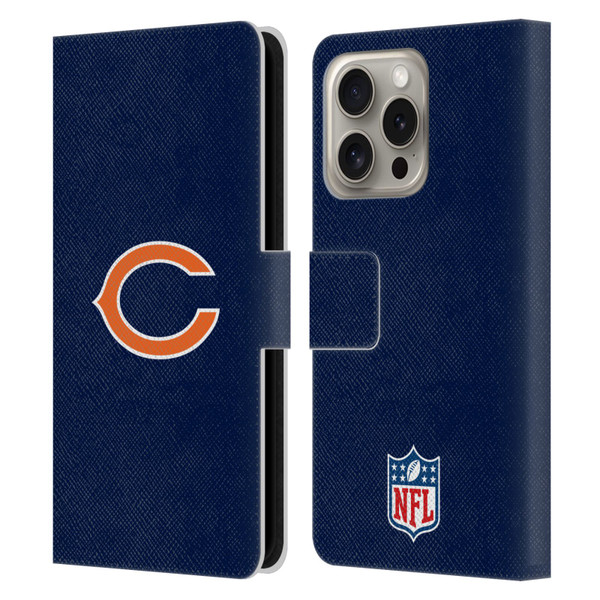 NFL Chicago Bears Logo Plain Leather Book Wallet Case Cover For Apple iPhone 16 Pro