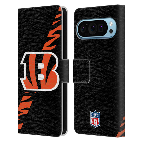 NFL Cincinnati Bengals Logo Stripes Leather Book Wallet Case Cover For Google Pixel 9 / Pixel 9 Pro