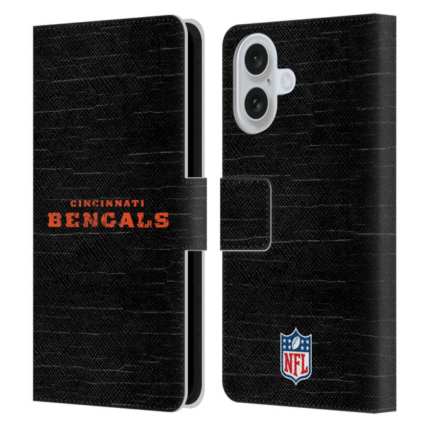 NFL Cincinnati Bengals Logo Distressed Look Leather Book Wallet Case Cover For Apple iPhone 16