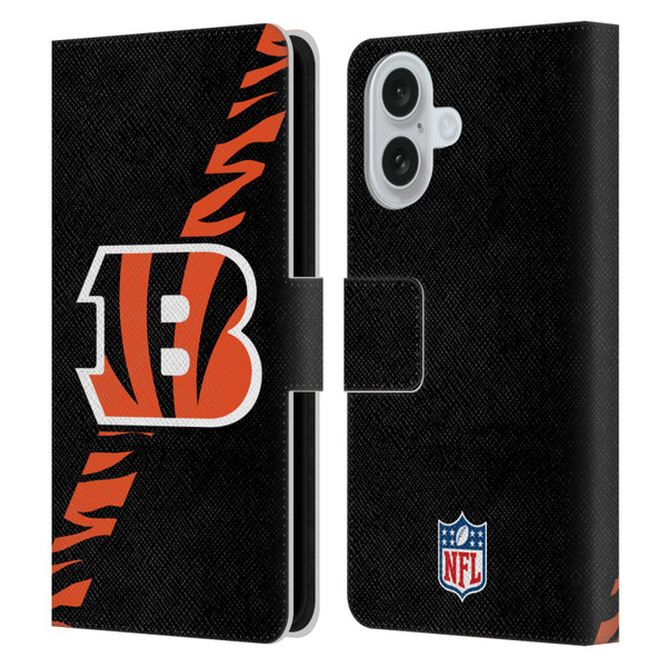 NFL Cincinnati Bengals Logo Stripes Leather Book Wallet Case Cover For Apple iPhone 16