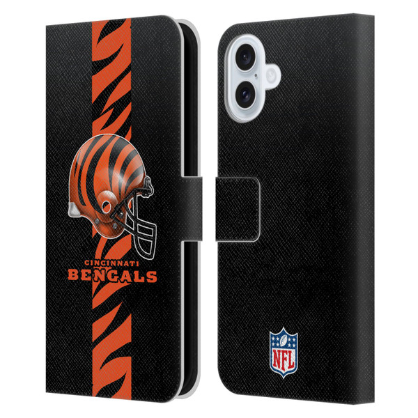 NFL Cincinnati Bengals Logo Helmet Leather Book Wallet Case Cover For Apple iPhone 16 Plus