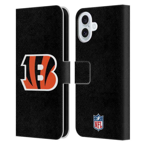 NFL Cincinnati Bengals Logo Plain Leather Book Wallet Case Cover For Apple iPhone 16 Plus