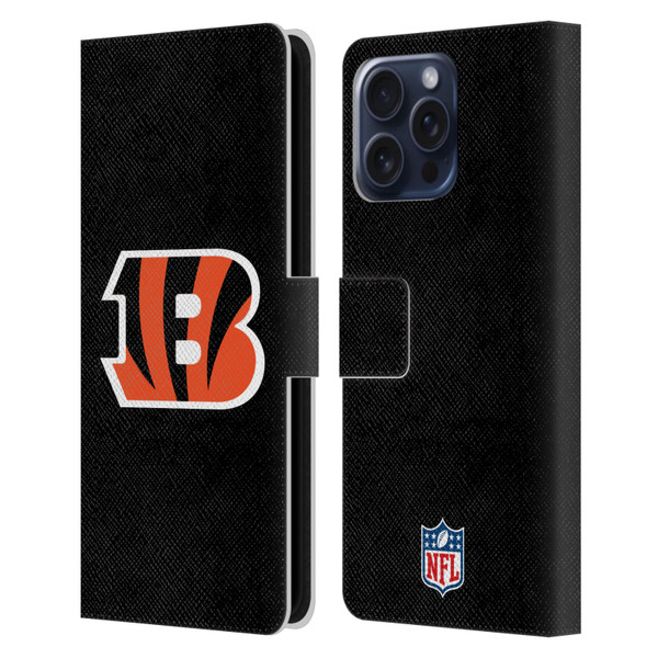 NFL Cincinnati Bengals Logo Plain Leather Book Wallet Case Cover For Apple iPhone 16 Pro Max