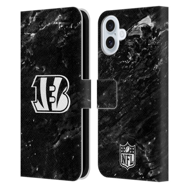 NFL Cincinnati Bengals Artwork Marble Leather Book Wallet Case Cover For Apple iPhone 16 Plus