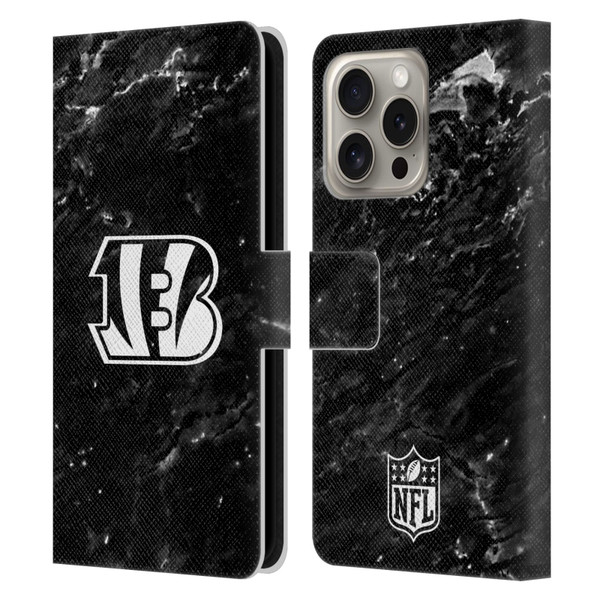 NFL Cincinnati Bengals Artwork Marble Leather Book Wallet Case Cover For Apple iPhone 16 Pro
