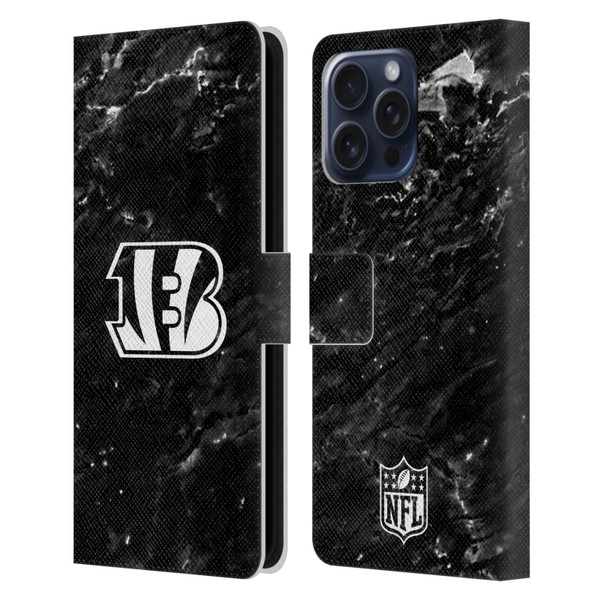 NFL Cincinnati Bengals Artwork Marble Leather Book Wallet Case Cover For Apple iPhone 16 Pro Max