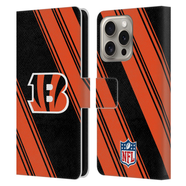 NFL Cincinnati Bengals Artwork Stripes Leather Book Wallet Case Cover For Apple iPhone 16 Pro