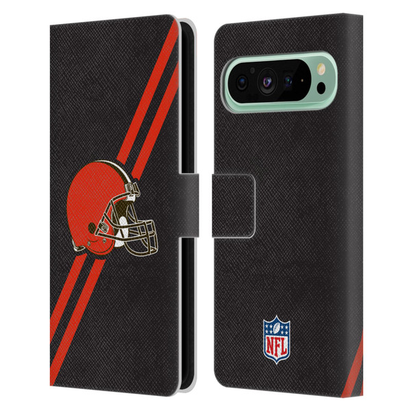 NFL Cleveland Browns Logo Stripes Leather Book Wallet Case Cover For Google Pixel 9 Pro XL