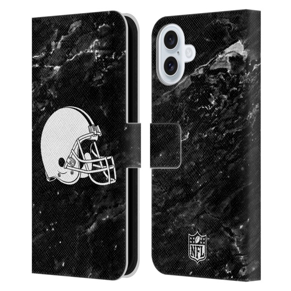 NFL Cleveland Browns Artwork Marble Leather Book Wallet Case Cover For Apple iPhone 16 Plus