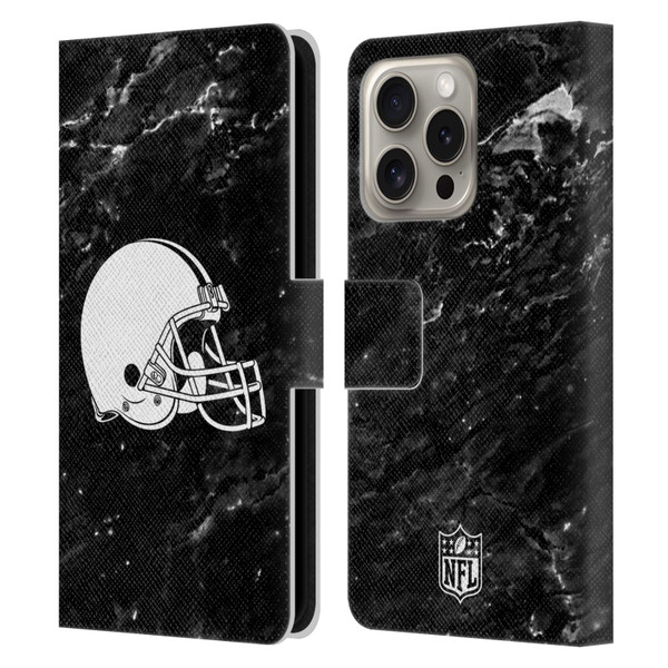 NFL Cleveland Browns Artwork Marble Leather Book Wallet Case Cover For Apple iPhone 16 Pro