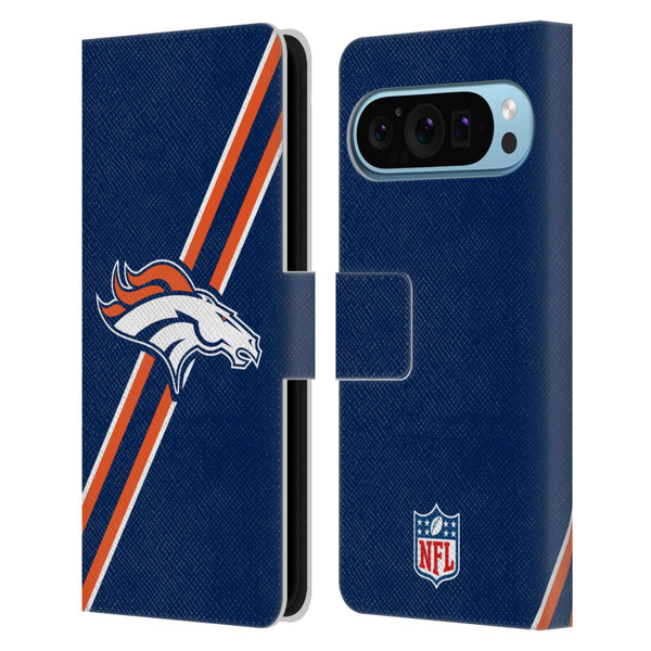 NFL Denver Broncos Logo Stripes Leather Book Wallet Case Cover For Google Pixel 9 / Pixel 9 Pro