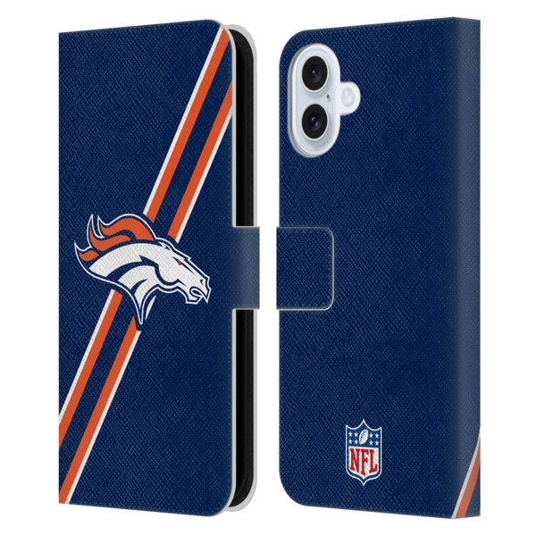 NFL Denver Broncos Logo Stripes Leather Book Wallet Case Cover For Apple iPhone 16 Plus