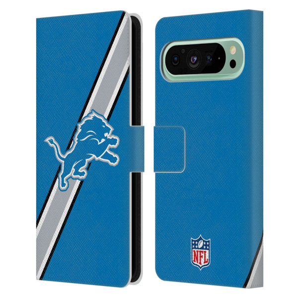 NFL Detroit Lions Logo Stripes Leather Book Wallet Case Cover For Google Pixel 9 Pro XL