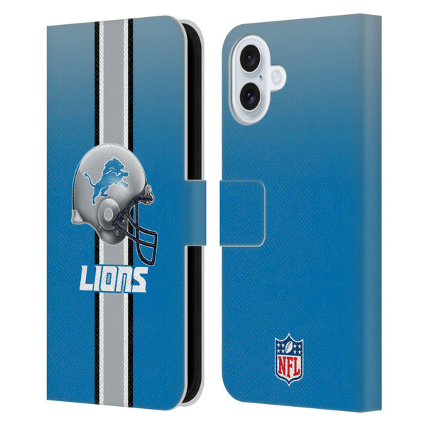 NFL Detroit Lions Logo Helmet Leather Book Wallet Case Cover For Apple iPhone 16 Plus