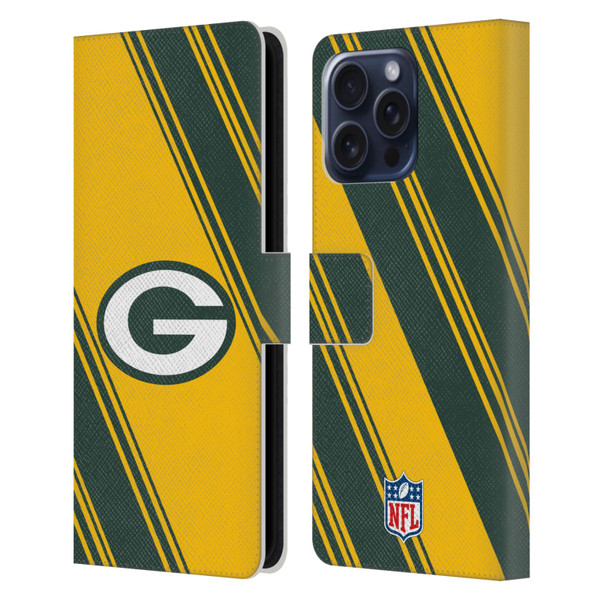 NFL Green Bay Packers Artwork Stripes Leather Book Wallet Case Cover For Apple iPhone 16 Pro Max