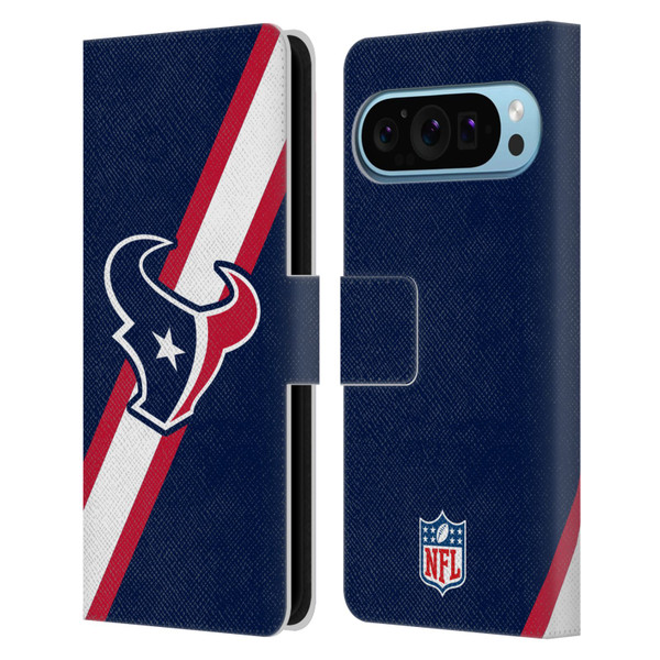 NFL Houston Texans Logo Stripes Leather Book Wallet Case Cover For Google Pixel 9 / Pixel 9 Pro