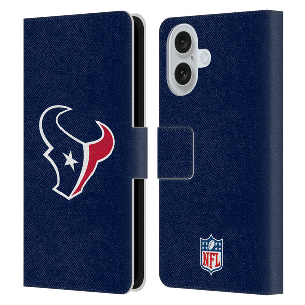 NFL Houston Texans Logo Plain Leather Book Wallet Case Cover For Apple iPhone 16