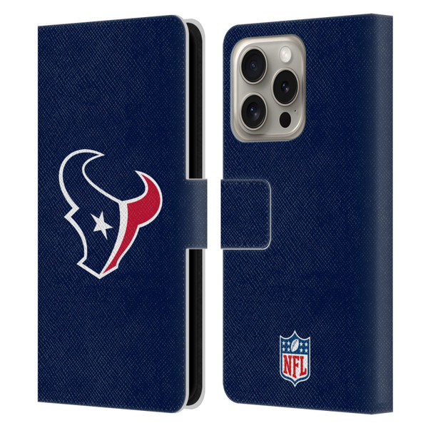 NFL Houston Texans Logo Plain Leather Book Wallet Case Cover For Apple iPhone 16 Pro