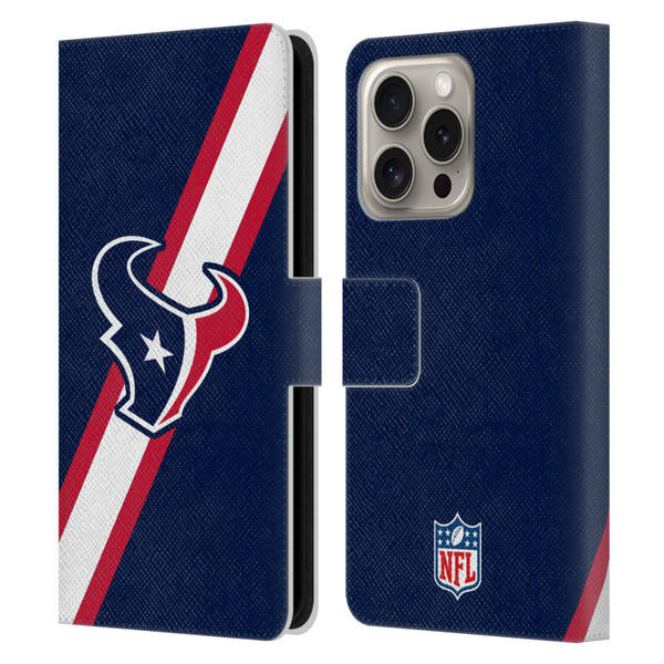 NFL Houston Texans Logo Stripes Leather Book Wallet Case Cover For Apple iPhone 16 Pro