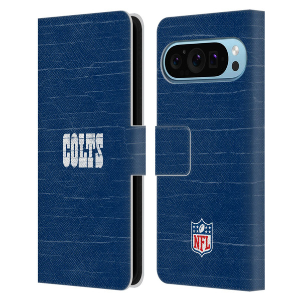 NFL Indianapolis Colts Logo Distressed Look Leather Book Wallet Case Cover For Google Pixel 9 / Pixel 9 Pro
