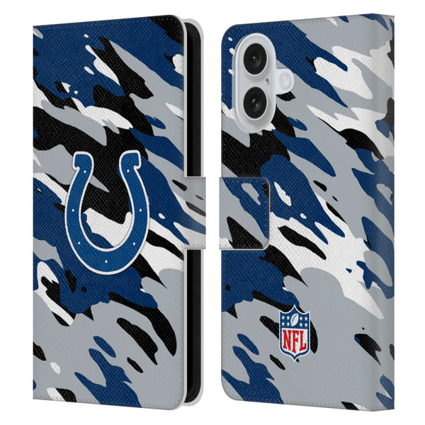 NFL Indianapolis Colts Logo Camou Leather Book Wallet Case Cover For Apple iPhone 16
