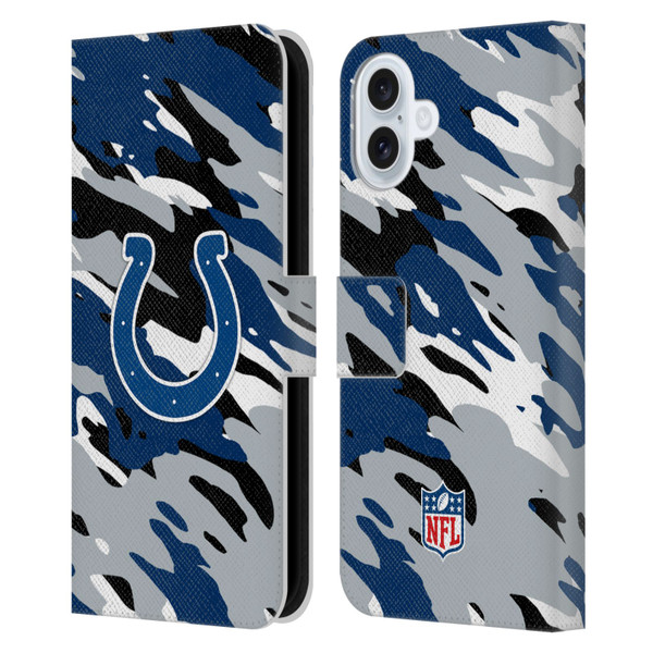 NFL Indianapolis Colts Logo Camou Leather Book Wallet Case Cover For Apple iPhone 16 Plus