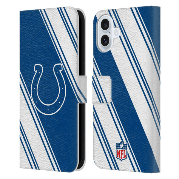 NFL Indianapolis Colts Artwork Stripes Leather Book Wallet Case Cover For Apple iPhone 16 Plus