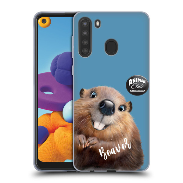 Animal Club International Faces Beaver Soft Gel Case for Samsung Galaxy A21 (2020)