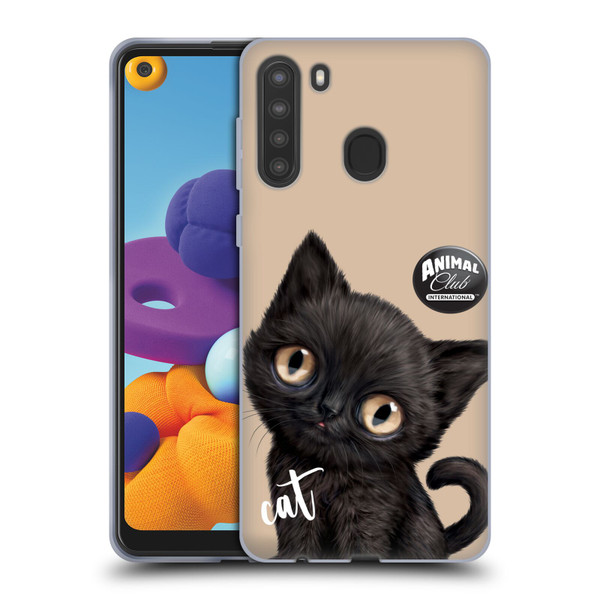 Animal Club International Faces Black Cat Soft Gel Case for Samsung Galaxy A21 (2020)