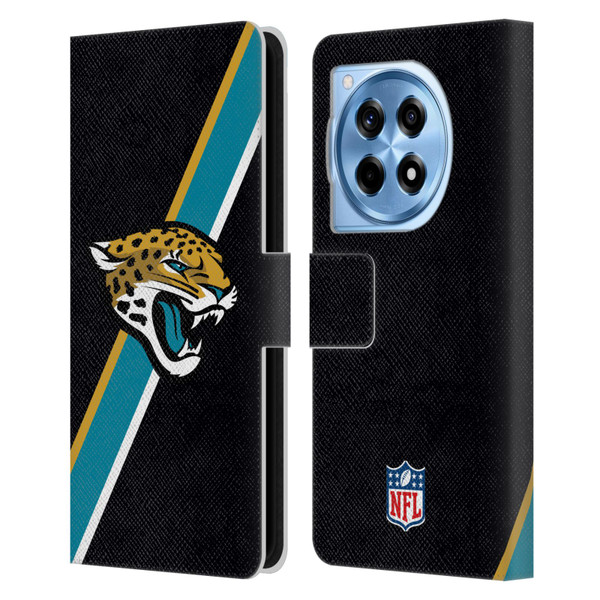 NFL Jacksonville Jaguars Logo Stripes Leather Book Wallet Case Cover For OnePlus 12R